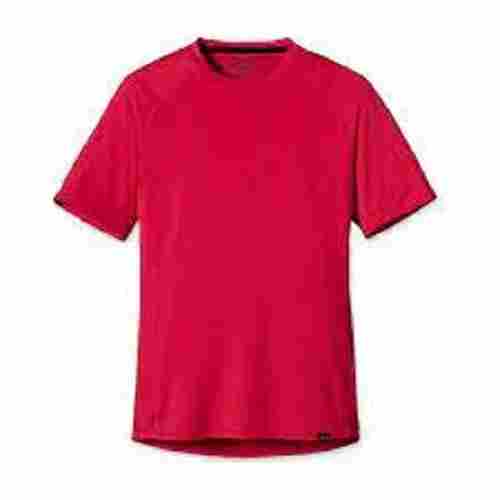 Breathable Plain Red Round Neck Half Sleeve Cotton T Shirts For Men