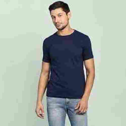 Half Sleeves Navy Blue Color Plain Cotton Men T Shirt For Casual And Party Wear 
