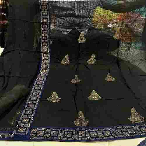Black Color Embroidery Work Anarkali Unstitched Ladies Suits For Party Wear