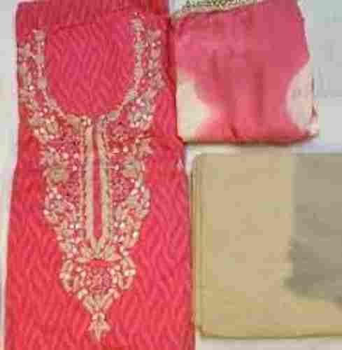 Wrinkle Resistant Comfortable And Breathable Pink Color Embroidered Unstitched Ladies Suit