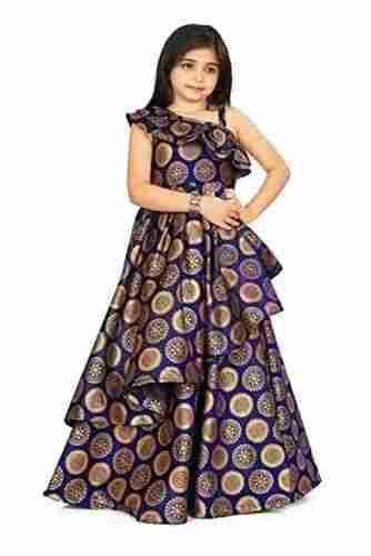 Beautifully Designed Premium Floor Length Regular Fit Kids Cotton Silk Gown 