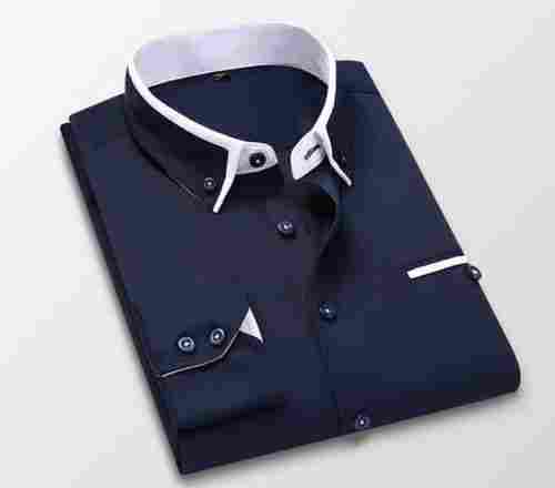 Skin Friendliness Elegant Look Full Sleeves Breathable Blue Cotton Mens Casual Shirt