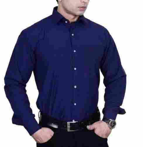 Full Sleeves Breathable Casual Wear Soft Cotton Plain Blue Formal Mens Shirt