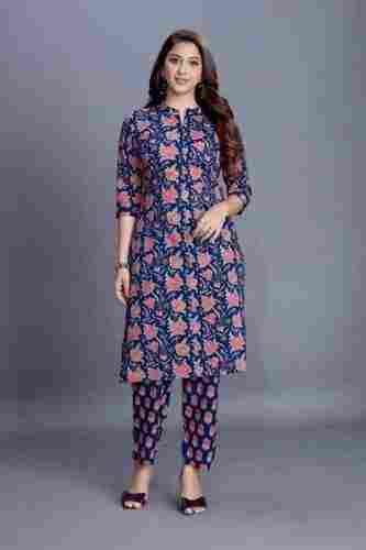 Ladies Full Printed 3/4th Sleeves Casual Wear Cotton And Rayon Kurtis