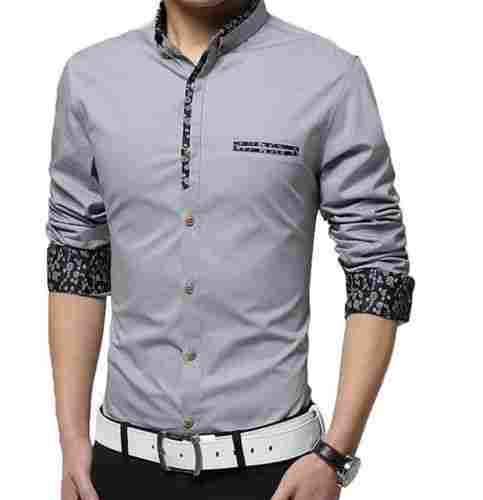Mens Comfortable And Breathable With Collar Neck Grey Linen Knitted Shirts