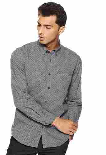 Mens Regular Fit And Breathable Cotton Grey Dot Printed Shirt For Casual Wear