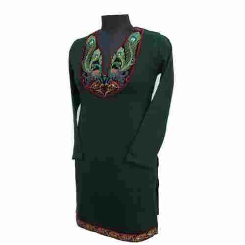 Breathable Skin Friendly Embroidered Full Sleeve Casual Wear Black Kurti For Ladies