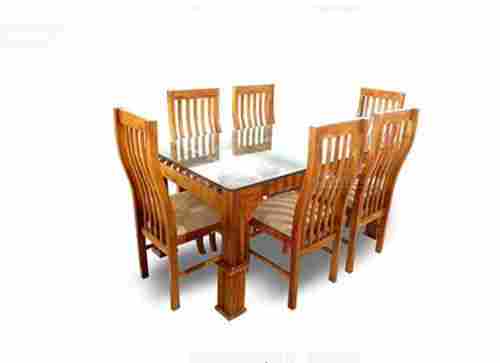 Glass Thick 5 Mm Plain Solid Wooden And Glass Dining Table Set With 6 Chairs 