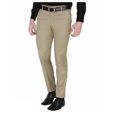 Canvas Formal Wear Cotton Lycra Trousers Full Pant For Men, Light Brown Colour