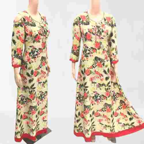 Shoulder Cut Long Gown Style Floral Printed Kurti