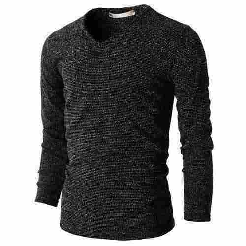 Black Breathable Skin Friendly Wrinkle Free Plain Full Sleeve V Neck Knitted T Shirts For Men