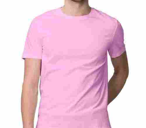 Comfortable And Breathable Plain Half Sleeves Round Neck Baby Pink Cotton T Shirt For Men