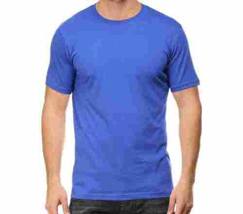 Comfortable And Breathable Plain Half Sleeves Round Neck Blue Cotton Mens T Shirt For Daily Wear 