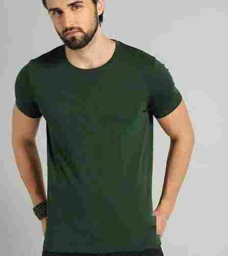 Comfortable And Breathable Plain Round Neck Half Sleeves Dark Green Pure Cotton T Shirt For Men 