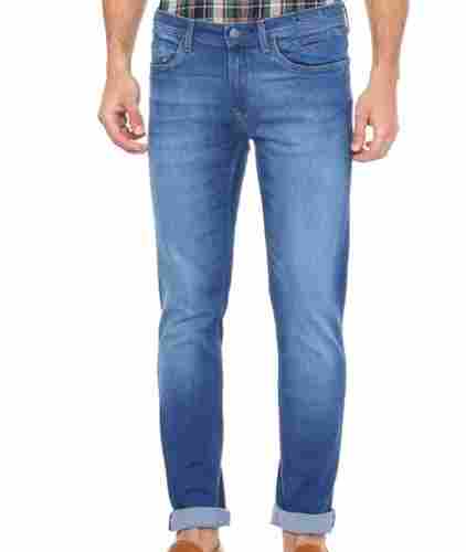 Fit And Comfortable Plain Blue Colour Printed Mens Jeans For Casual Wear
