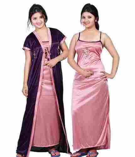  Comfortable Designer Silky Baby Pink Ladies Nighty For Daily Wear And Nightwear