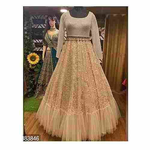 Ladies Embroidered Fashionable Long Sleeves Party Wear Stylish Net Gown