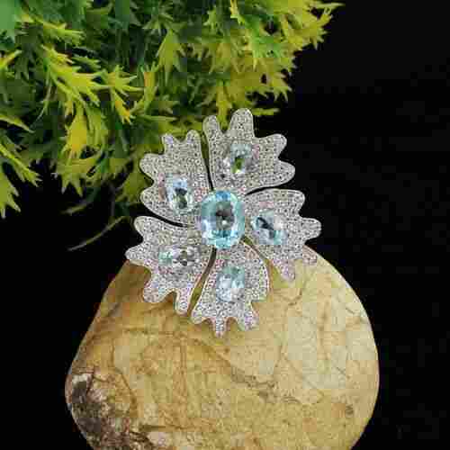 925 Sterling Silver Blue Topaz Flower Designer Ring