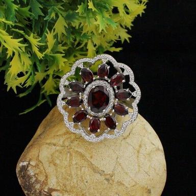 925 Sterling Silver Garnet Flower Designer Ring Size: Available Sizes Are Mentioned Clearly