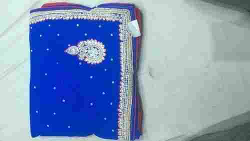 Beautiful Stylish Breathable Party Wear Modern And Trendy Blue Stone Work Fancy Saree