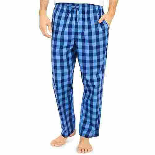 Casual Blue Checked Cotton Pajamas For Mens