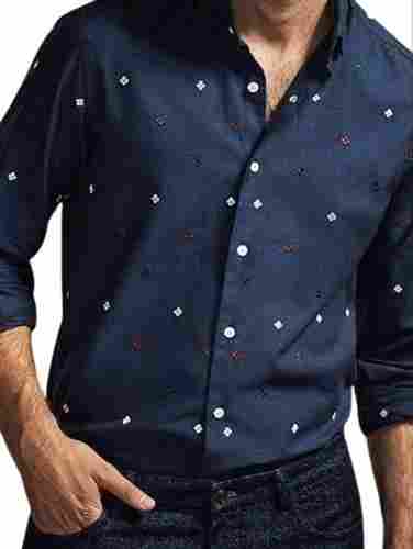 Blue Full Sleeves Simple And Stylish Look Printed Collar Neck Party Wear Cotton Shirt Mens 
