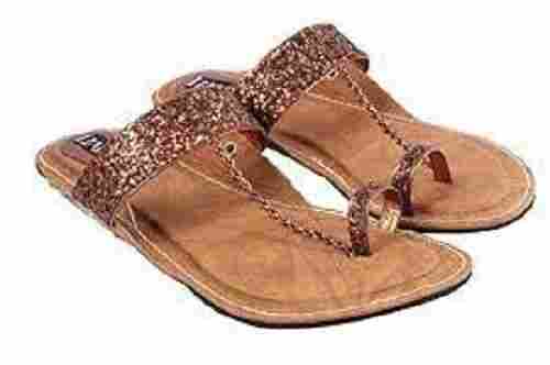 Canvas Leather Brown Colour Fancy Low Heal Sandals For Ladies For Spring Rainy And Other Season