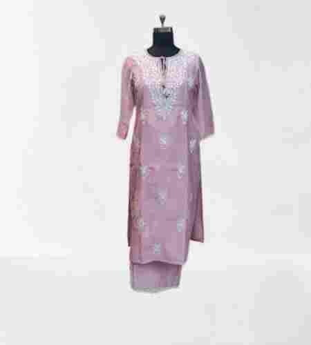 Traditional Wear Comfort Straight Ladies Pink Silk Kurti