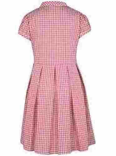 100 Percent Cotton Short Sleeve Pink And White Color School Uniform Frock For Girls