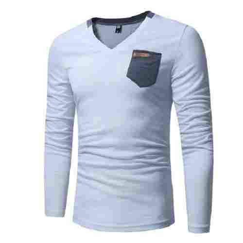Full Sleeve White Skin Friendly Wrinkle Free And Casual Wear Cotton Casual T-Shirts For Men