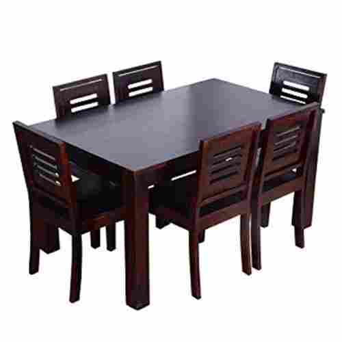 Rectangular Shape 6 Seater Polished Brown Wooden Dining Table Set
