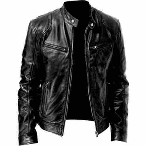 Black Color Lather Jacket for Winter Season, Suitable for Mens, Full Sleeves