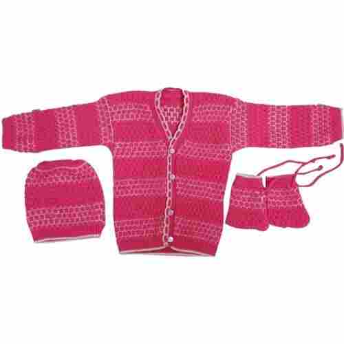 Comfortable Stylish Smooth And Soft Pink Full Sleeve Baby V Neck Woolen Baby Sweaters