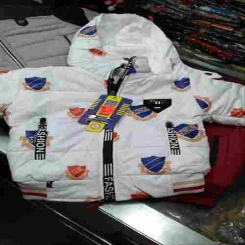 White Color Printed Pattern Full Sleeves Kids Woolen Winter Jacket For 2 To 5 Year Child