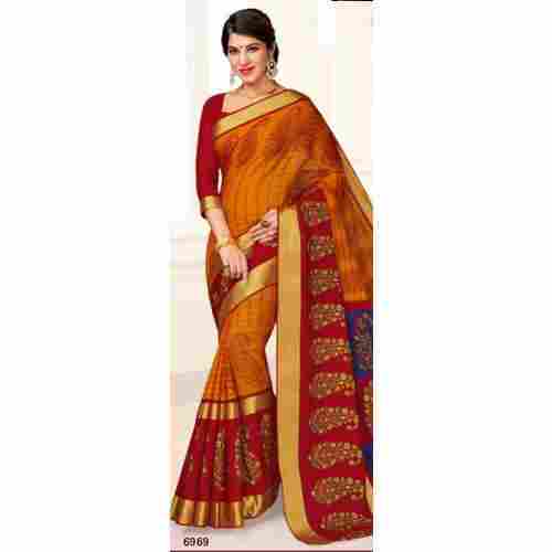 Silk Fabric Descent Look Ladies Cotton Printed Saree 