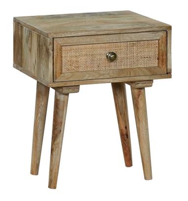 Handmade Portable Vintage Mango Wood Bedside Table With Cane Mesh For Home