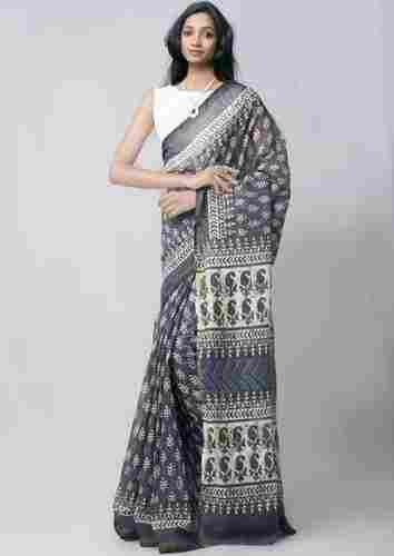 Womens Comfortable Breathable Stylish Stunning Look Black And White Cotton Saree
