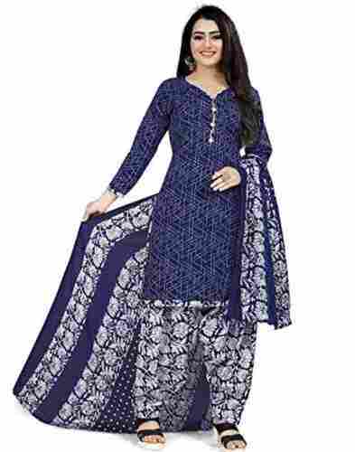 Blue Color Skin Friendly Soft And Comfortable Printed Patten Ladies Salwar Suit