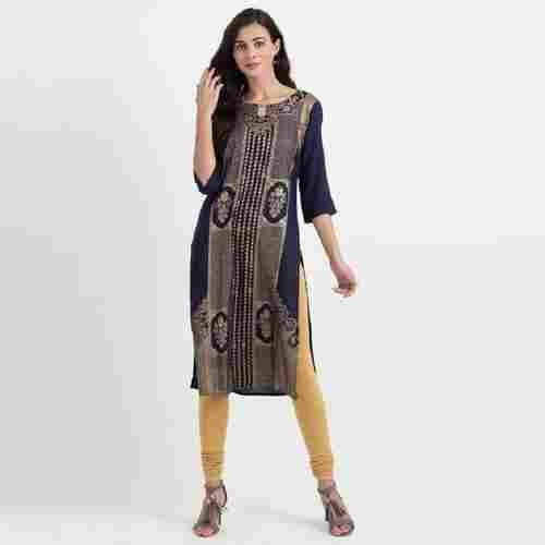 Ladies Round Neck 3/4 Sleeves Soft Cotton Printed Kurti For Daily Wear