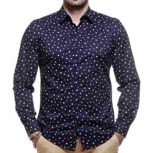 Mens Full Sleeves Comfortable Printed Blue Cotton Shirt For Casual Wear