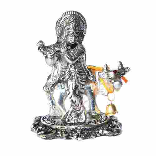 Wonderful And Light Weight Silver Metal Krishna Cow Idol Statue For Home Decor And Corporate Gift