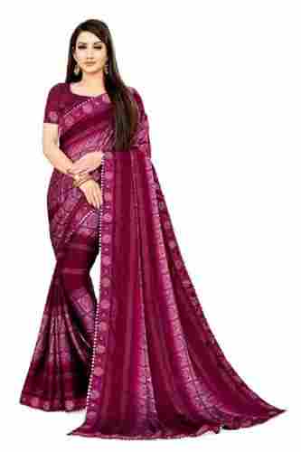 Pink Color Printed Pattern Comfortable And Fashionable Silk Ladies Saree
