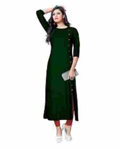 Women Light Weight Comfortable And Breathable Beautiful Full Sleeves Green Kurti For Casual Wear