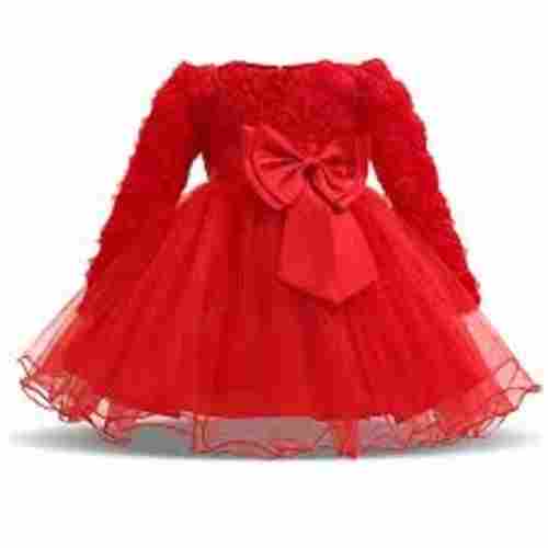 Designer Wear Soft Comfortable Breathable Red Party Frock For Kids