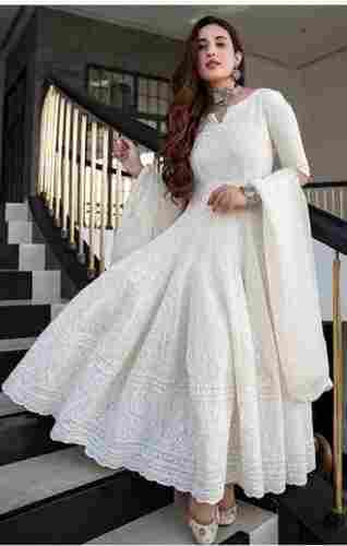 White Color And Full Sleeve Women Embroidered Dresses For Party Wear