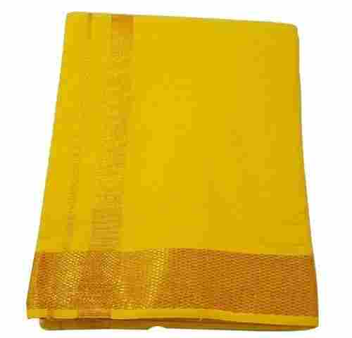 Beautiful Stylish Look Traditional Comfortable To Wear Yellow Cotton Golden Border Dhoti For Men