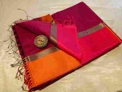 Comfortable To Wear And Skin Friendly Pure Red Art Silk Saree For Ladies
