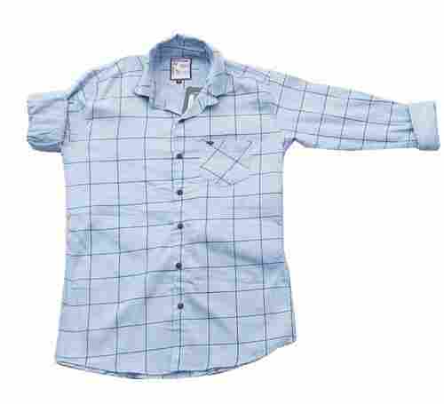 Simple And Stylish Look Light Blue Checked Full Sleeve Soft Cotton Casual Shirt For Men