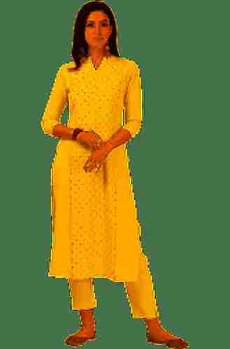 Comfortable-To-Wear Ladies Yellow Rayon Kurta