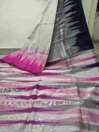  Plain Handloom Cotton Silk Ikkat Saree With Elegant Design And Soft Fabric 